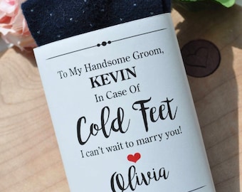 In Case of Cold Feet Label, Wedding Cold Feet Sock Wrap, Groom Gift, Wedding Day Gift, Gift From Bride, **PRINTED & SHIPPED**