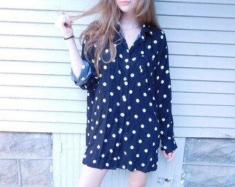 white and black polka dot top