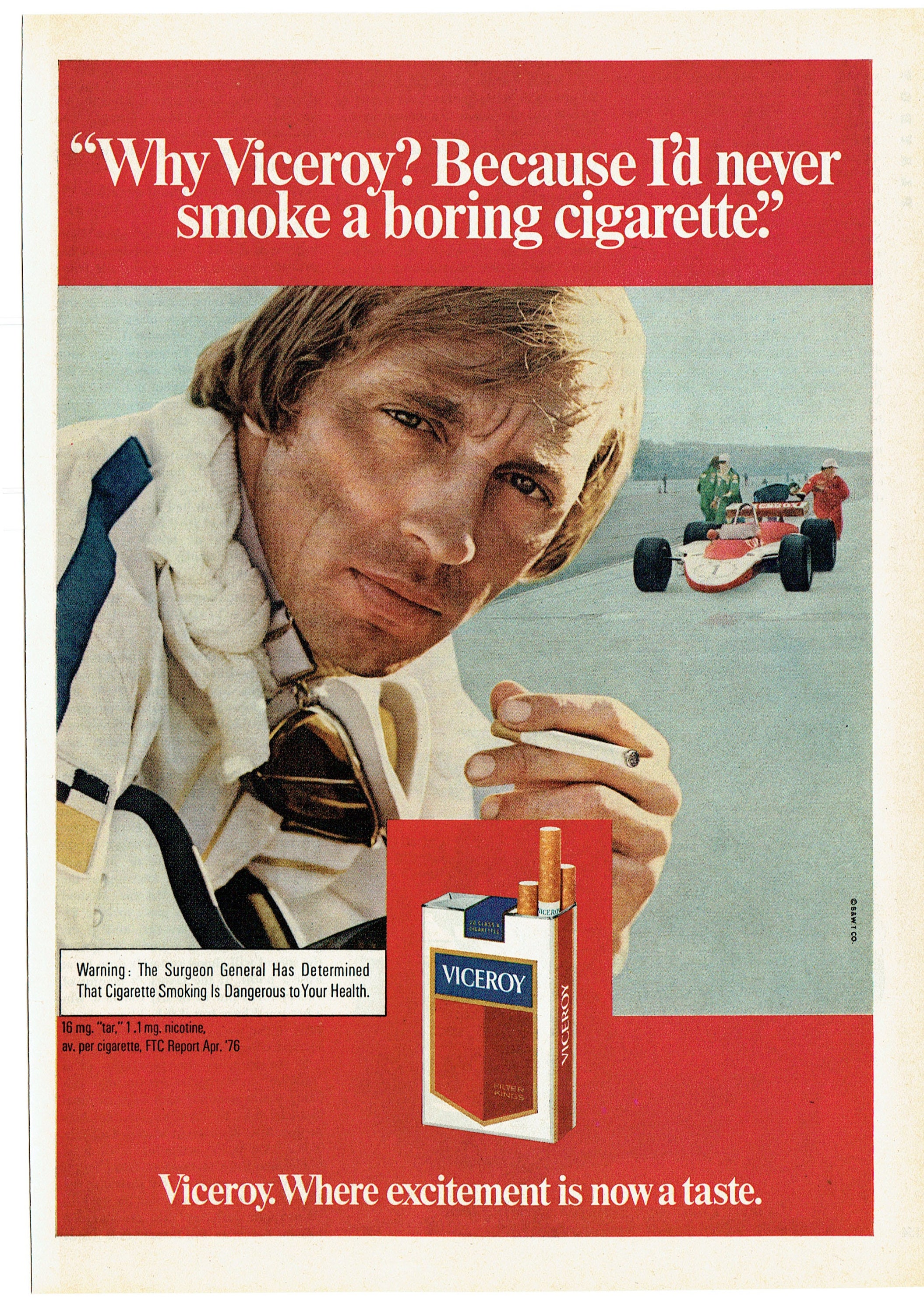 1976 Advertisement Viceroy Cigarette Indy Race Car Driver