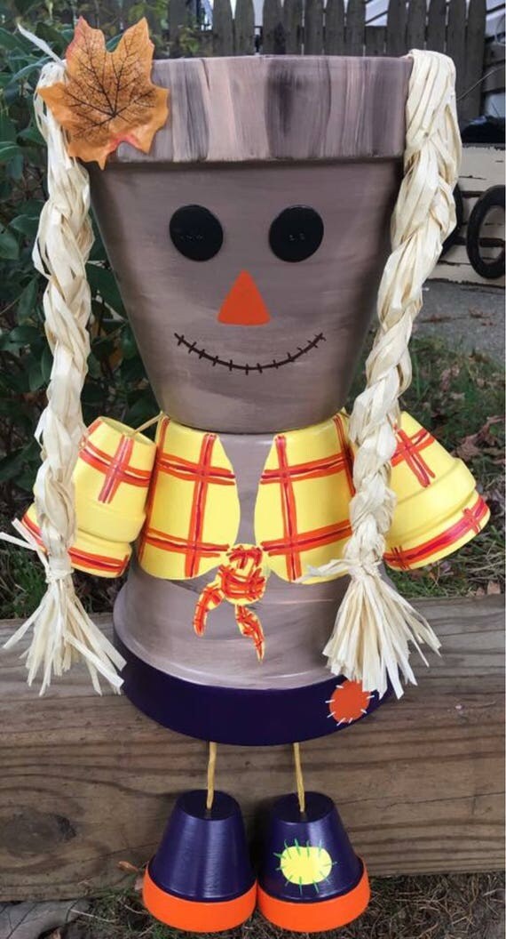 Scarecrow Flower Pot People Scarecrow Fall Decor Clay Pot