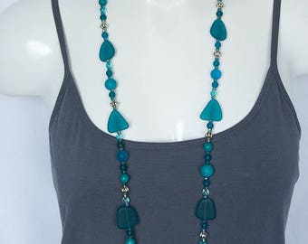 Turquoise Necklace, Turquoise Sea Glass Necklace, Turquoise Long Necklace, Statement Necklace, Sea Glass Jewelry, Beach Necklace, Trending