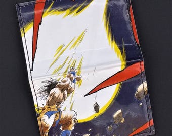 Dragon Ball Z Goku Upcycled Comic Book Card Holder Wallet with Elastic Closure