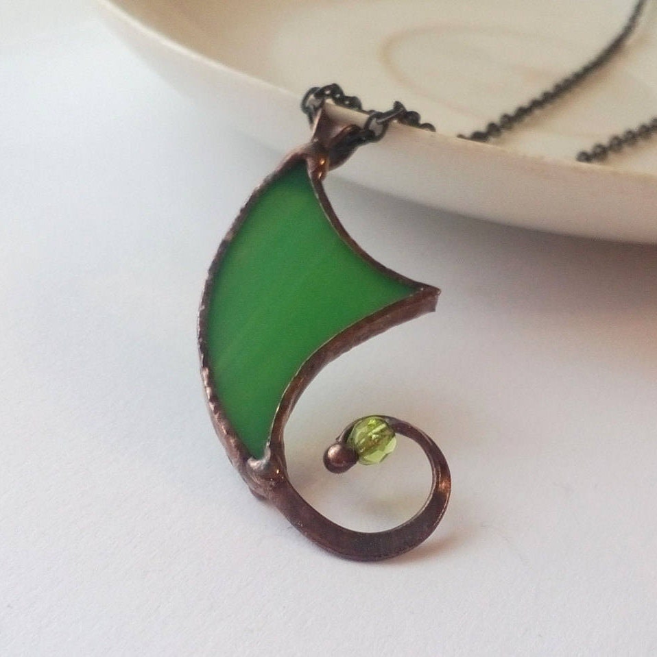 Wire jewelry green stained glass gift for women unusual