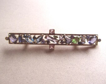 Glass Multi Color Brooch Pin Pastel Faux Gemstone Bar Vintage Costume Jewelry Victorian Style MoonlightMartini