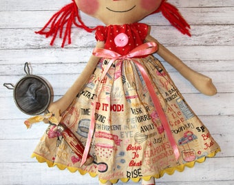Sweet Baking Minnie Anne - Primitive Raggedy Ann Doll