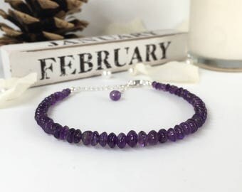 Amethyst Bracelet, February Birthstone, Gift for Women, Sterling Silver, Layering Bracelet, Gift for Her, Dainty Bracelet, Christmas Gift