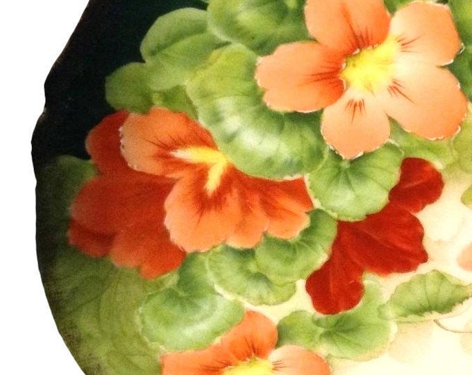 Antique Bavarian Plate, Tirschenreuth Wall Plate, Hand Painted Nasturtium Floral Plate, German Decorative Cabinet Plate, Signed Plate