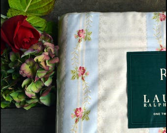 Ralph Lauren Vintage Twin Flat Sheet / Discontinued / New In Package / Rosebud Stripe / Shabby Chic Ralph Lauren Bedding