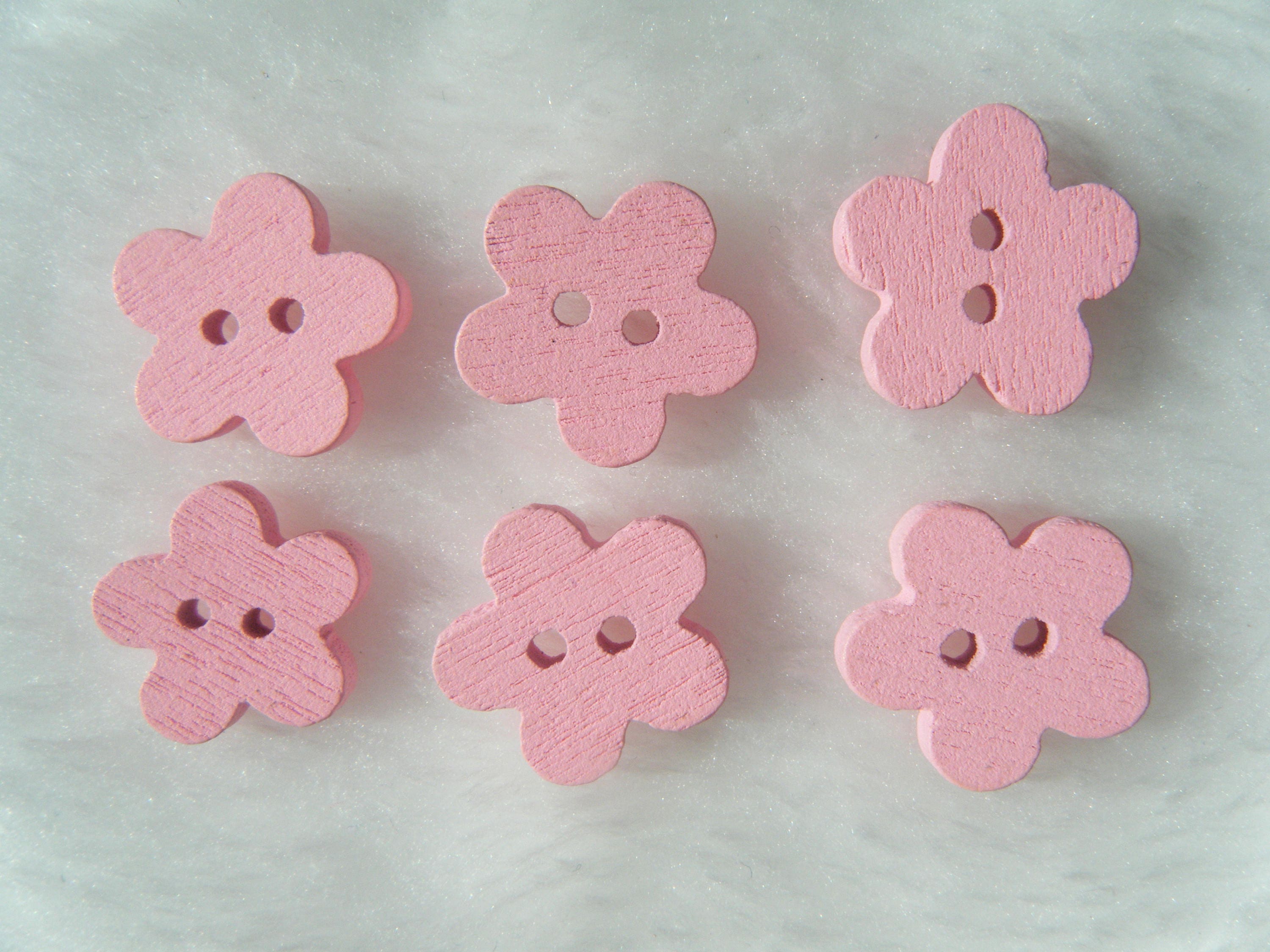 6 or 12 buttons, 11mm Wooden Flowers, Small Pink Sewing Buttons, Small