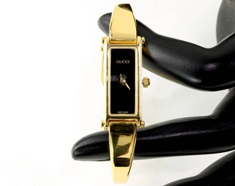 Vintage Gucci Watch Ladies Tonneau 1500L Gold Plated Quartz Petite Bracelet Horsebit Clasp Model 903