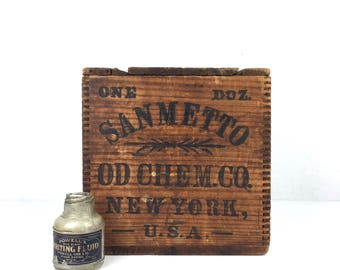 Antique 1900s Wood Crate Sanmetto OD Chemical Company New York Vintage Wooden Dovetail Crate Chemical Company Wood Crate Advertising Box
