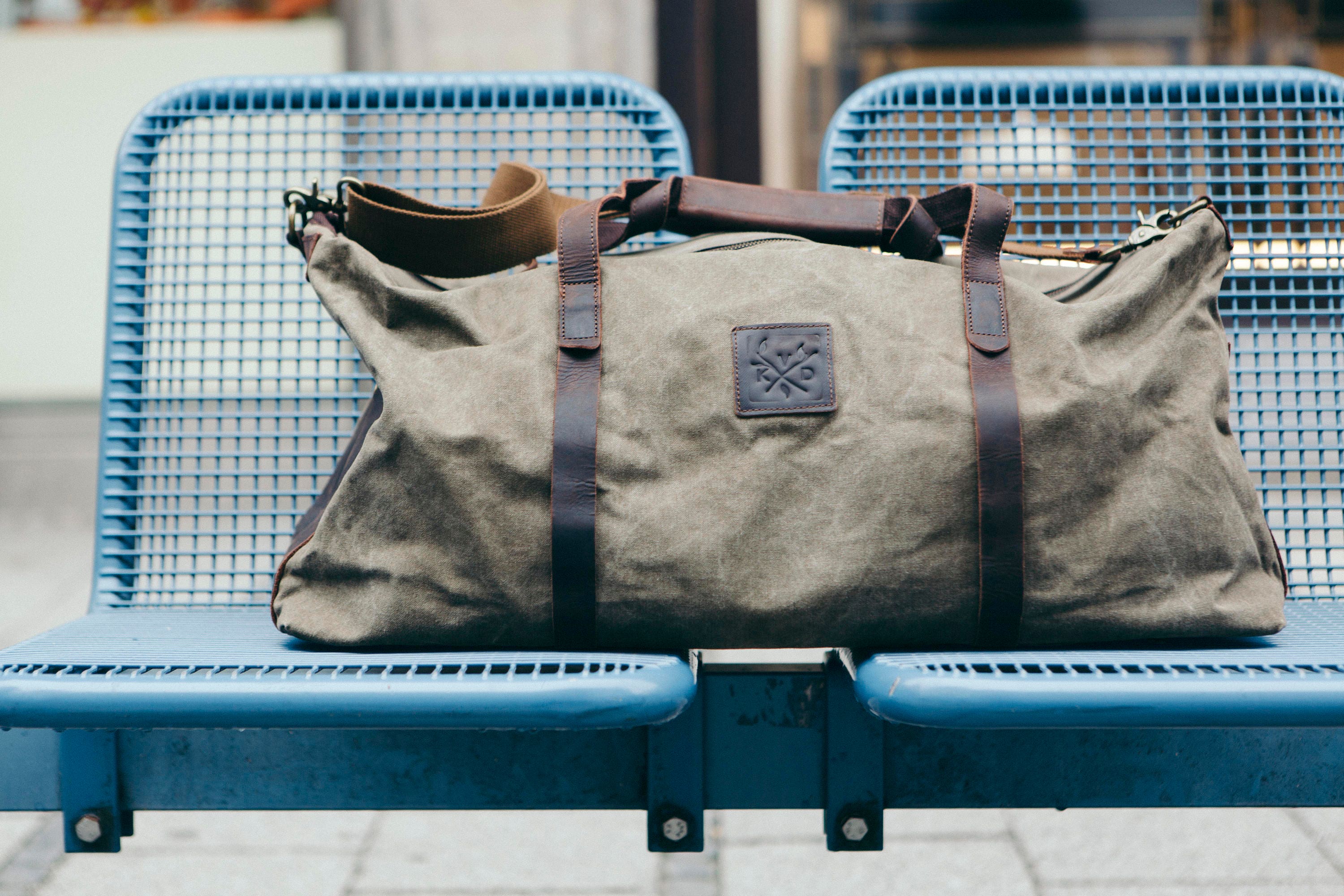 Waxed Canvas Holdall / Holdall/ Brown Leather Holdall Bag