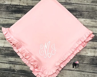 Monogram Baby Blanket, Personalized Ruffle Blanket, Embroidered Baby Blanket, Baby Shower Gift, Keepsake Blanket, Newborn Gift Set