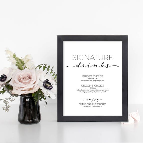 Signature Drink Sign Wedding Drink Sign Signature Cocktails Sign Editable Wedding Sign Wedding Drink Sign Template