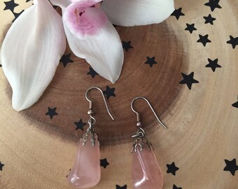 Vintage Rose Quartz Earrings, Reiki Infused