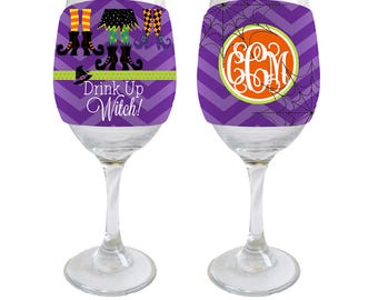 Drink Up Witch Personalized Halloween Wine Glass Huggie/Beverage Insulator