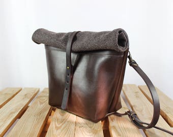 Leather bag, camera leather bag, cross body bag, shoulder brown leather bag, shoulder bag, camera bag, roll top bag