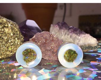 Healing Opal Cannabis Filled Plugs-Opalite Plugs-October Birthday-Opal Tunnels-Opal Jewelry-Unique Plugs-Gifts for Stoners-Weed Plugs