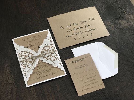 Laser Cut Wedding Invitation Set Rustic Wedding Invitation