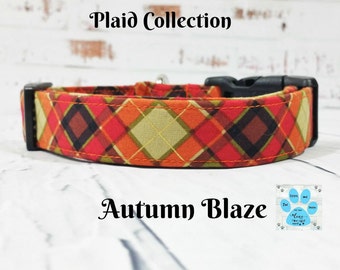 Autumn Dog Collar, Plaid Dog Collar, Fall Dog Collar, Cute Boys Dog Collar, Adjustable Dog Collar, Dog Loves Gift, Pet Collar
