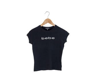 90s BLACK BEBE TOP // bebe shirt / minimal / black and white / monotone / monochromatic / simple / 1990s vintage / womens / small