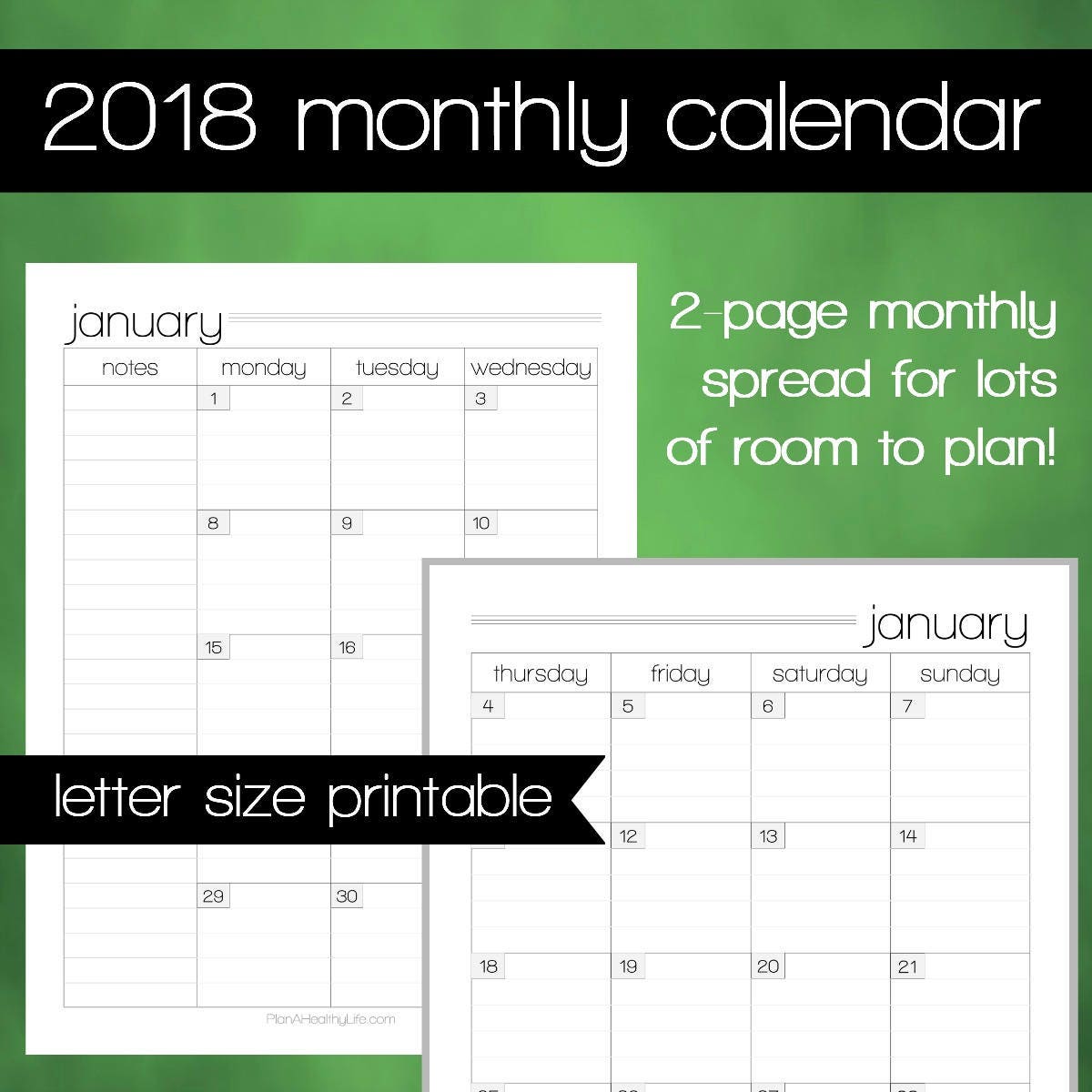 Printable 2018 Monthly Calendar 8 5x11 Letter Size PDF