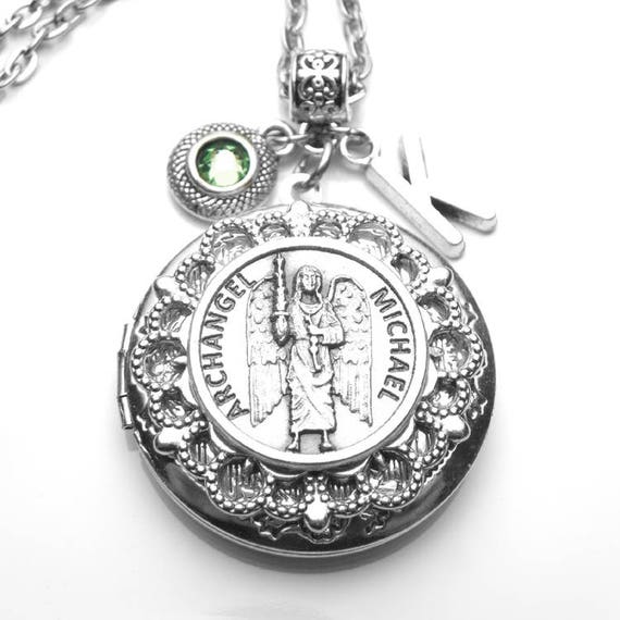 St. Michael Archangel Locket Antique Silver Necklace Custom