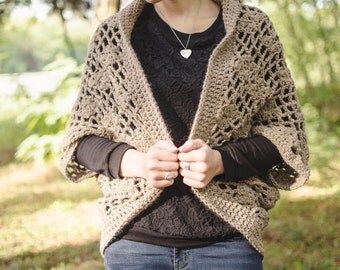 Breezy Crew Neck Cutout Back Bell Sleeve Openwork Crochet Knit Mini Dress
