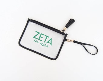 Zeta Tau Alpha Clear Stadium Purse, College Game Day Purse, Zeta Tau Alpha Stadium Bag, Clear Sorority Clutch, Clear Wrist Wallet, ZTA