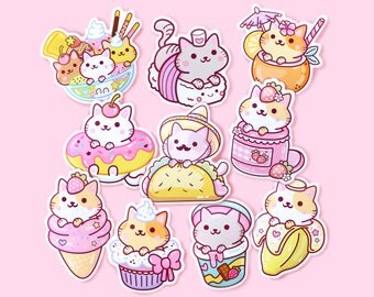Sticker Set (10pcs) – Kawaii Yum Yum Cats Vinyl Stickers