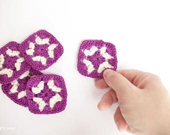 crochet granny square applique frame white purple appliques sewing x4 5.5 cm