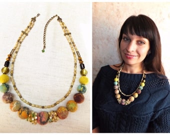 felt necklace wool jewelry crystal necklace glass necklace murano glass multicolour necklace metal accessory necklace ecogift for woman
