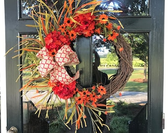 Summer Fall Wreath with Burlap Bow