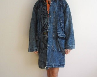 vintage 80s 90s acid stone wash oversize denim jacket Medium