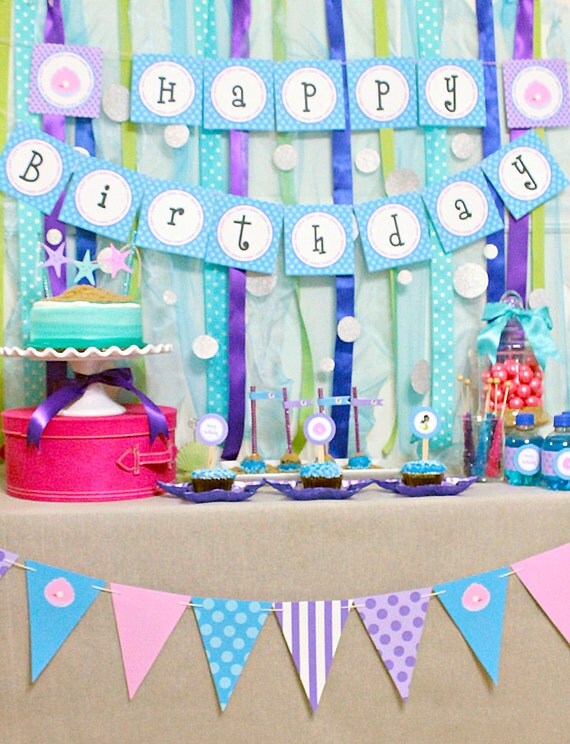 Mermaid Birthday Party | Under the Sea | Beach Birthday | Mermaid Party | Little Mermaid Party | Purple and Aqua | Pool Party | Beach Party Il_570xn