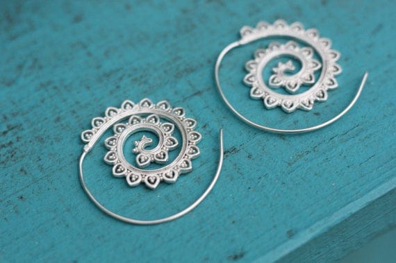 TRIBAL TWIST EARRINGS - Statement Earrings- Tribal Twist Earrings- Silver Earrings- Sacred Geometry- Jewelry- Mandala- Stocking Filler