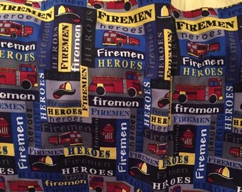Receiving Blanket, Baby Blanket, Firemen, Heroes, Reversible Blanket, Flannel, Fire Trucks