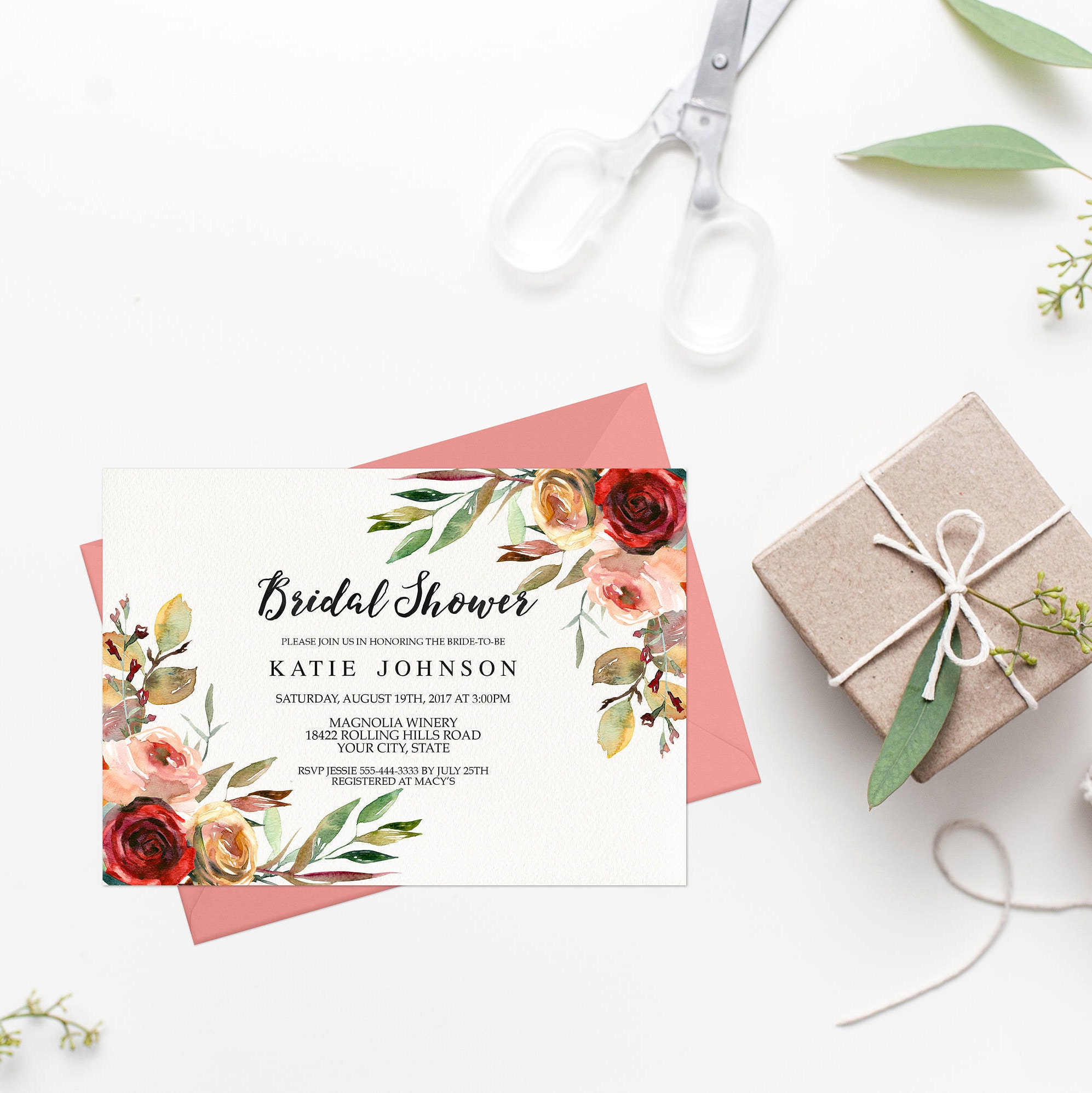 Fall Floral Bridal Shower Invitation Printable Autumn Bridal 7994