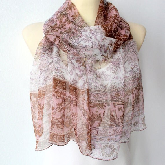 Silk Scarf Floral Silk Scarf Pink Silk Scarf White Silk Scarf Womens Gift for Her Boho Silk Scarf Silk Scarves Summer Outdoors Summer Party