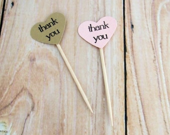 Pick Your Colors! Thank You Heart Cupcake Toppers, Rustic Wedding Favors Thank You Topper, Birthday Party Favors, Succulent Party Favors