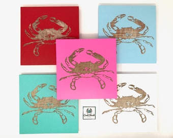 8 x 8 Crab Hand Painted and Engraved Wood Sign | Handmade | Home Decor | Wall Art | Beach | Coastal | Summer | Nautical | Maryland Blue Crab
