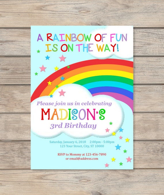Rainbow Birthday Party Invitation Colorful Rainbow Invites