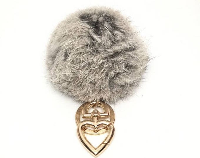 Heart Fur Pompom Keychain Rabbit Fur Ball Bag Natural no dye Grey