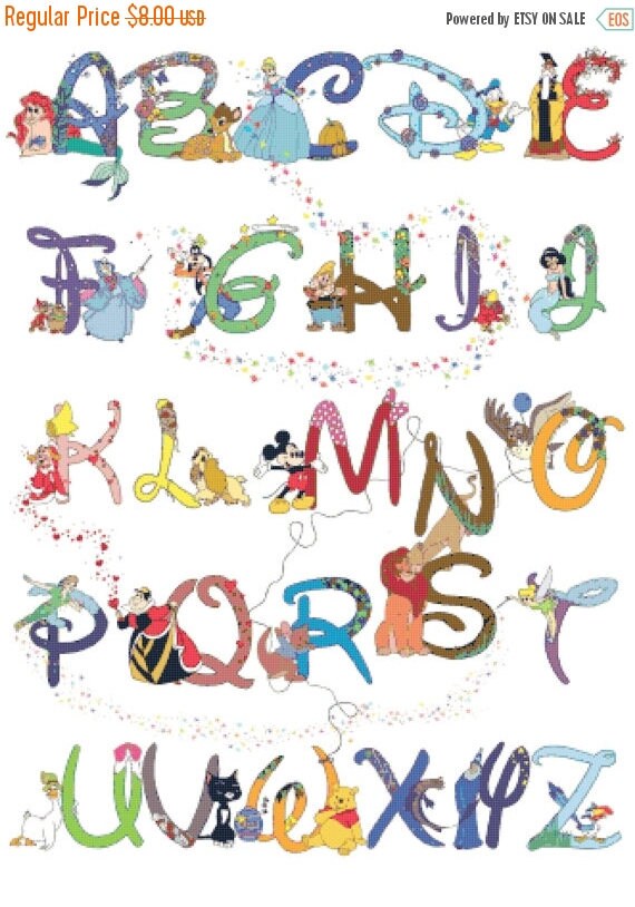 ON SALE Counted Cross Stitch Patterns Alphabet Disney