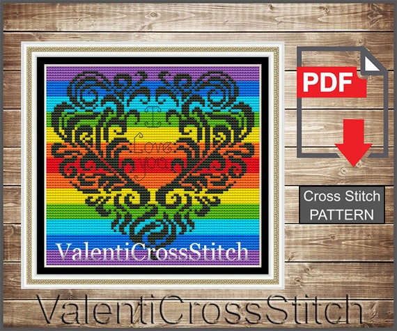 Rainbow Love Cross Stitch Pattern Heart Cross Stitch Pattern