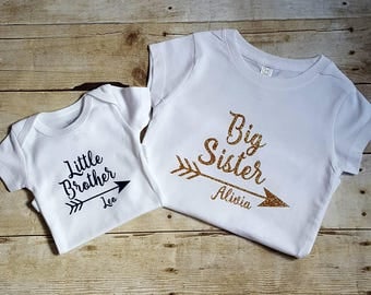 Set of three personalized sibling shirts big brother little
