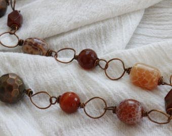 fire agate and copper necklace