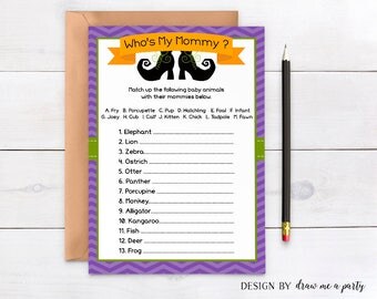 Halloween Baby Animals Game, Halloween Baby Animals Name Game, Autumn Who's My Mommy, Printable Halloween Baby Shower Game, Download
