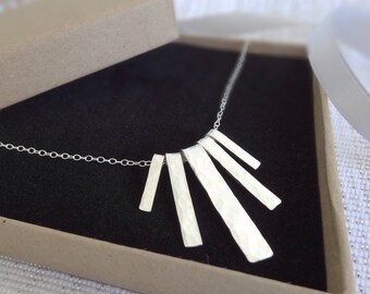 Silver fringe necklace - Sterling Silver necklace, hammered fringe necklace, minimal silver necklace, handmade silver necklace