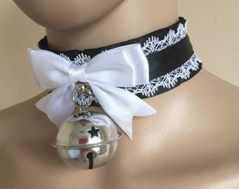 Lolita Maid Themed Choker - Kitten Play Collar - Pleated Pet Play Collar BDSM Choker Kitten Play